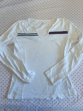 Y2K Tommy Hilfiger Long Sleeve Top with Navy and Red Stripe Detailed